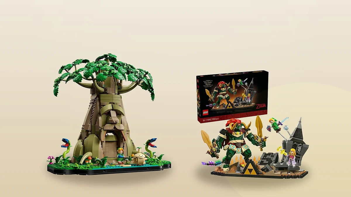 The two LEGO Zelda sets side by side: the Great Deku Tree and Ocarina of Time – The Final Battle
