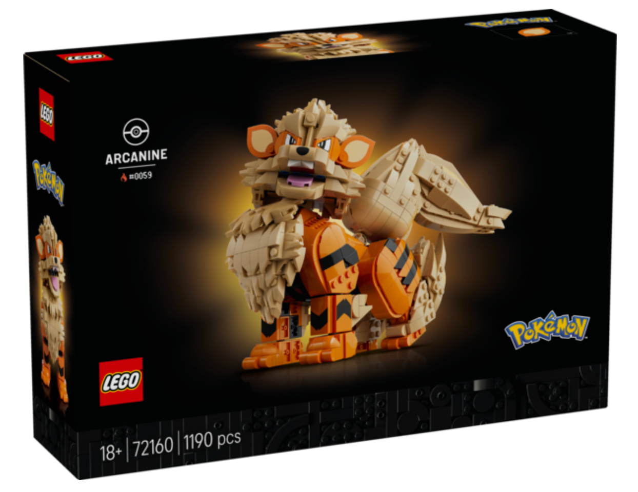 LEGO Pokémon 72160 Arcanine boxbeeld met Arcanine in oranje en zandkleurige stenen, 18+, 1190 stenen