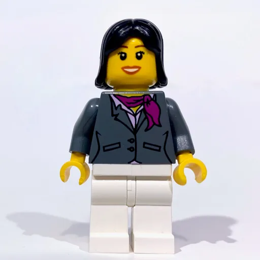 Woman (Dark Bluish Gray Jacket with Magenta Scarf, White Legs, Black Hair)