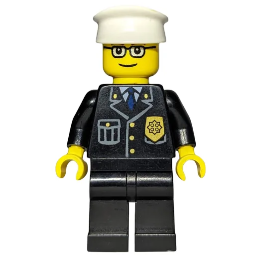 Policeman (Black Jacket with Pocket and Badge, White Hat, Glasses)
