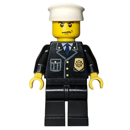 Policeman (Black Suit with Badge, White Hat, Scowl)