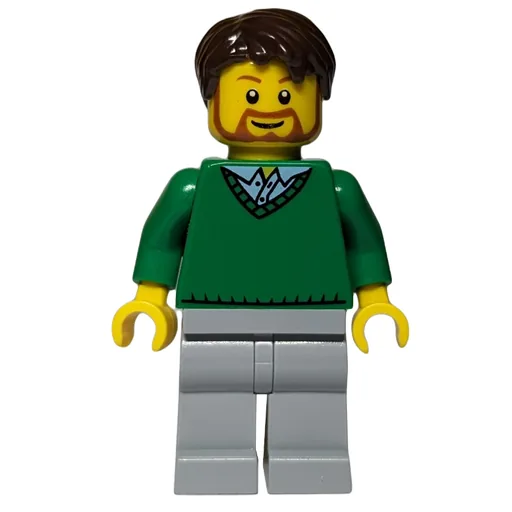 Man (Green V-Neck Sweater, Light Bluish Gray Legs, Beard)