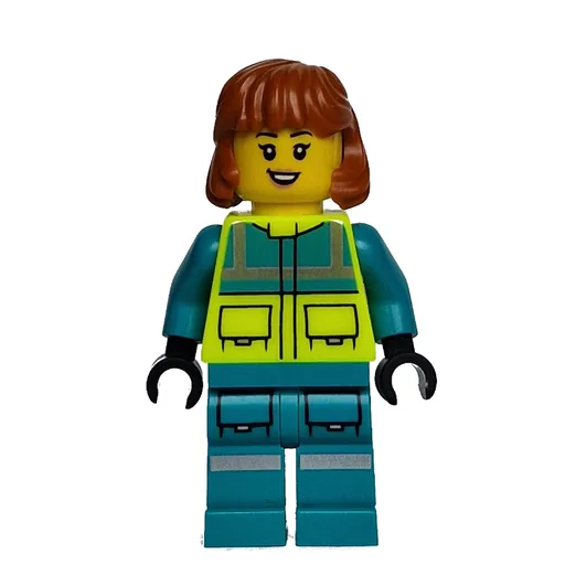Paramedic (Vibrant Yellow Safety Vest, Dark Turquoise Legs, Dark Orange Hair)