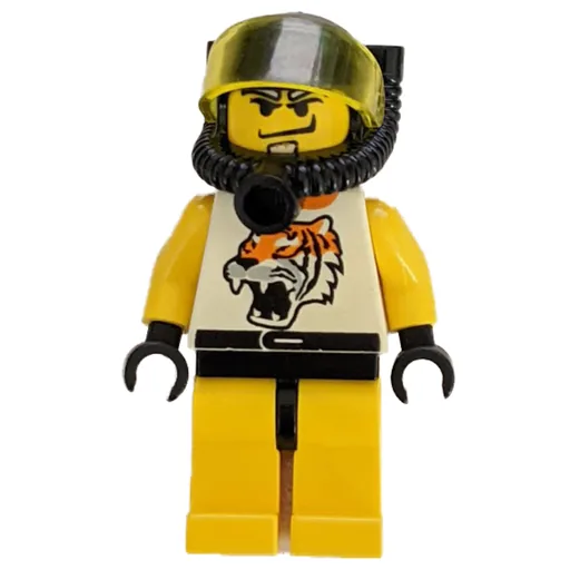 Racer (Yellow and White Outfit with Tiger, Black Diving Helmet with Visor)