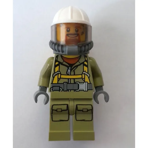 Volcano Explorer (Man, Olive Green Jumpsuit with Straps, White Hard Hat with Visor, Breathing Apparatus, Airtanks, Goatee Beard)