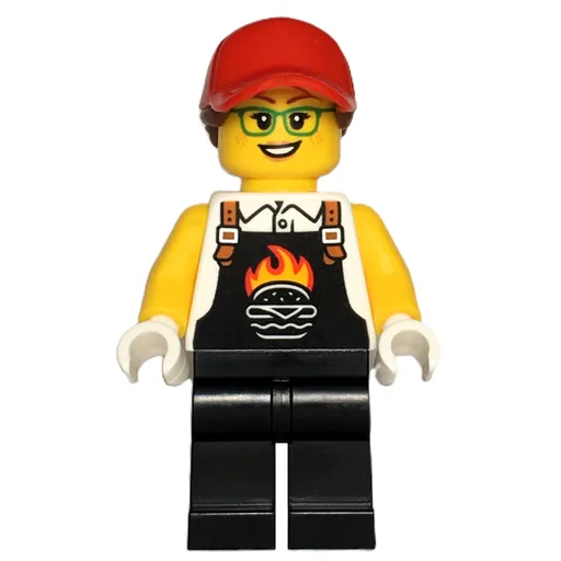 Chef (Black Apron with Flaming Burger, Black Legs, Red Cap, Glasses)