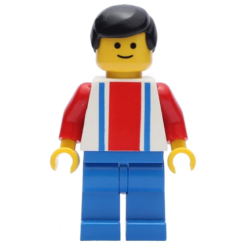 Soccer Player White Torso with Blue/Red Stripes (Blue Legs, Black Hair)