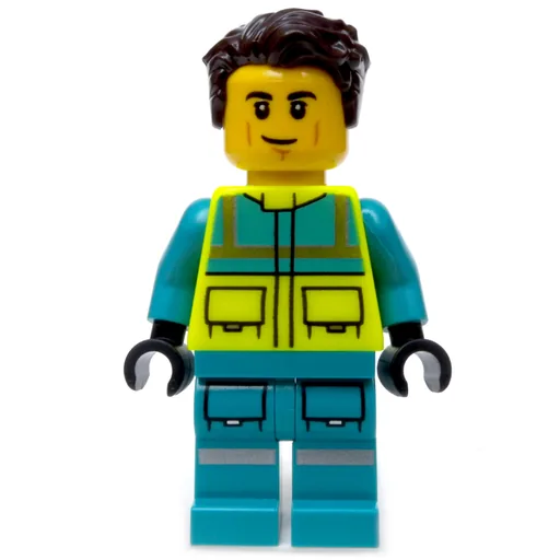 Paramedic (Vibrant Yellow Safety Vest, Dark Turquoise Legs, Dark Brown Hair)