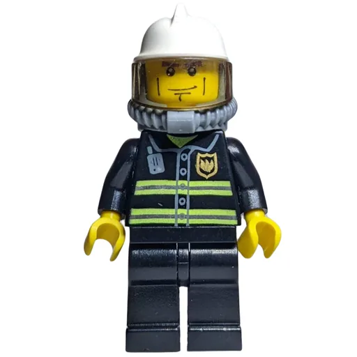 Fireman (Black Fire Jacket with Radio and Badge, White Helmet, Airtanks, Breathing Apparatus)