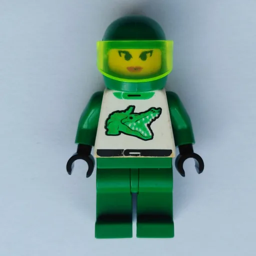 Racer (Woman, Green and White Outfit with Crocodile, Green Helmet with Visor)