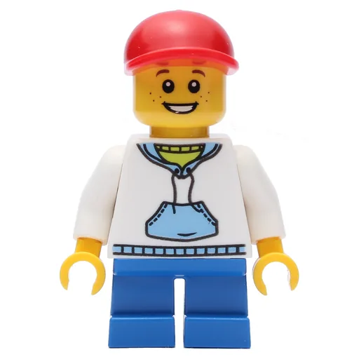 Boy (White and Blue Hoodie, Short Blue Legs, Red Cap)