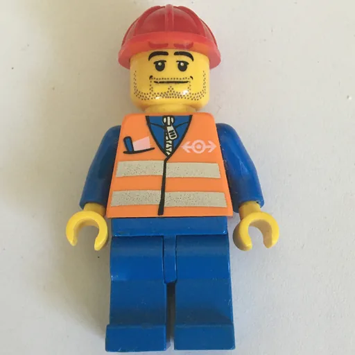 Worker (Orange Safety Vest, Blue Legs, Red Helmet, Stubble Beard)