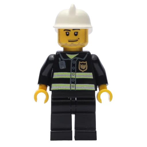 Fireman with Reflective Stripes and Radio (White Fire Helmet, and Beard Stubble)
