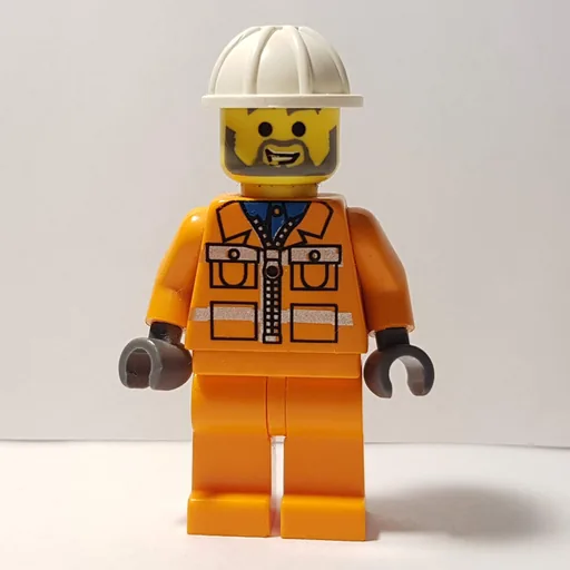 Garry (Construction Worker, Orange Jacket with Zipper and Reflective Stripes, Orange Legs, White Hard Hat, Beard)