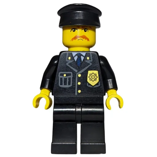 Policeman (Black Jacket with Pocket and Badge, Black Cap, Moustache)