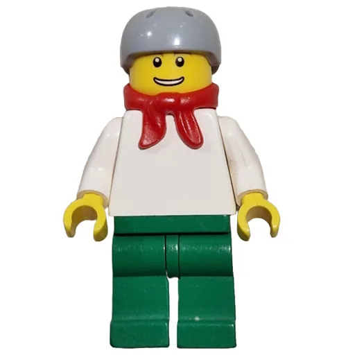 Man (Plain White Torso, Green Legs, Light Bluish Gray Helmet, Red Scarf)