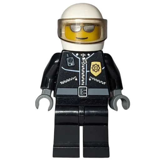 Policeman (Black Jacket with Radio and Badge, White Helmet with Visor, Sunglasses)