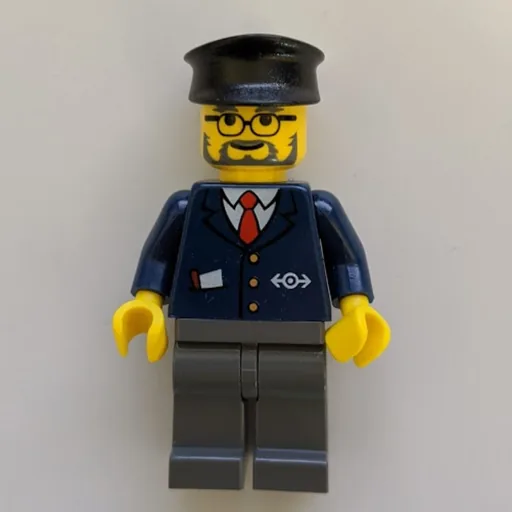 Train Worker (Blue Jacket with Train Logo, Black Hat, Beard and Glasses)