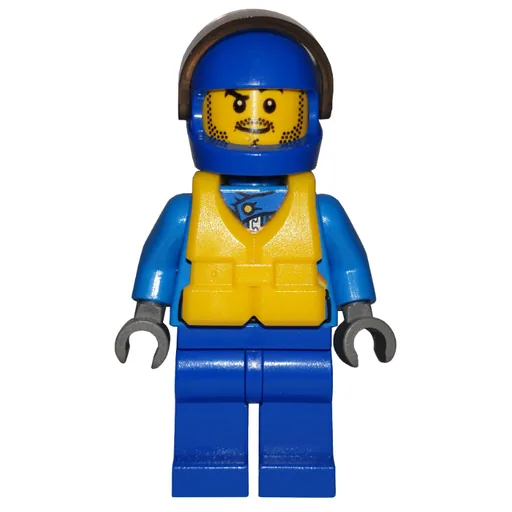 Racer (Dark Azure and Blue Jumpsuit, Blue Helmet with Visor, Yellow Life Vest)