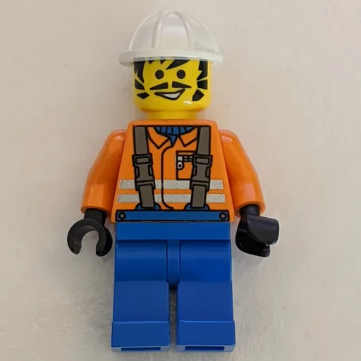 Construction Worker (Orange Jacket with Suspenders, White Hard Hat, Moustache and Sideburns)