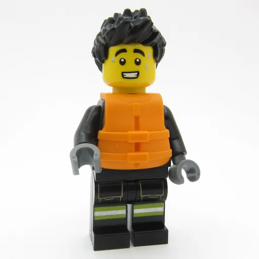 Firefighter (Black Fire Suit, Orange Life Jacket, Black Hair)