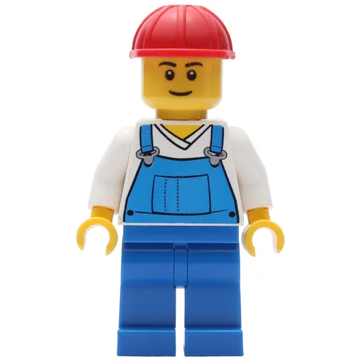 Blue Overalls and White V-Necked Shirt (Red Hard Hat)