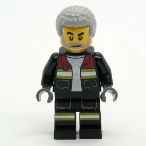 Firefighter (Black Fire Suit with Open Jacket, Light Bluish Gray Hair, Beard)
