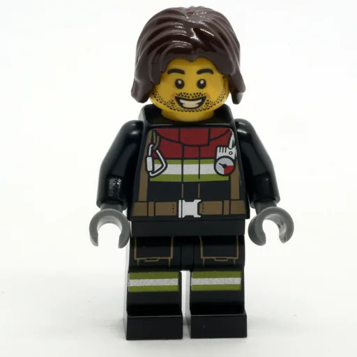 Firefighter (Black Fire Suit, Dark Brown Hair, Stubble Beard)