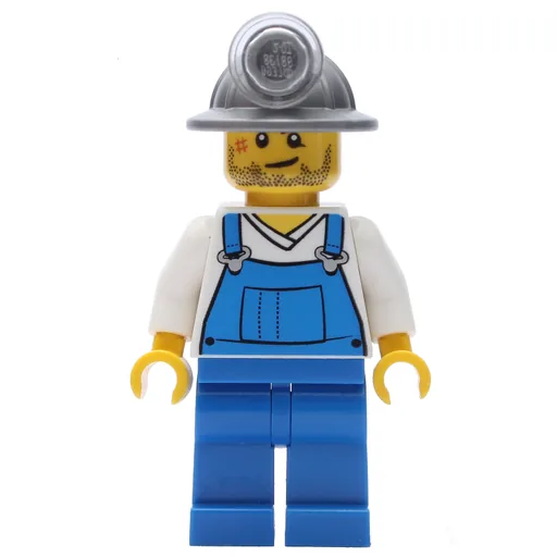 Miner (Blue Overalls over White V-Necked Shirt, Mining Hat)
