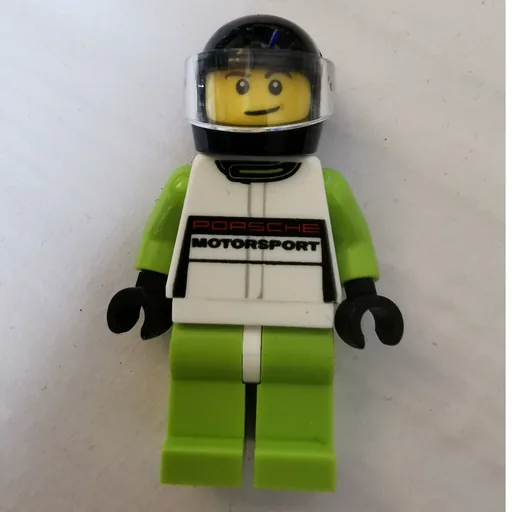 Race Driver (White Torso, Lime Legs, Black Helmet, Porsche)