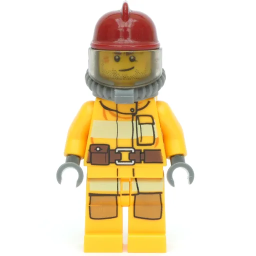 Fireman (Bright Light Orange Fire Suit, Dark Red Helmet, Breathing Apparatus, Airtanks, Stubble and Scar)