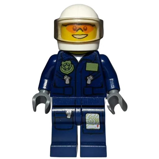 Policeman (Dark Blue Jacket with Pockets and Badge, White Helmet with Visor, Orange Sunglasses)