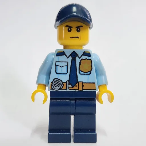 Policeman (Bright Light Blue Shirt with Dark Blue Tie, Badge, and Radio on Belt, Dark Blue Cap)