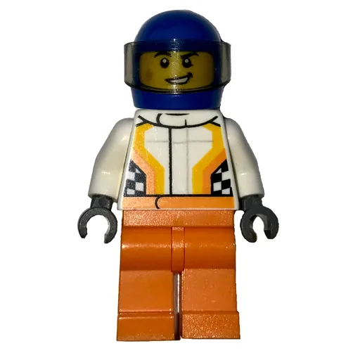 Racer (White and Orange Jumpsuit, Blue Helmet with Visor)