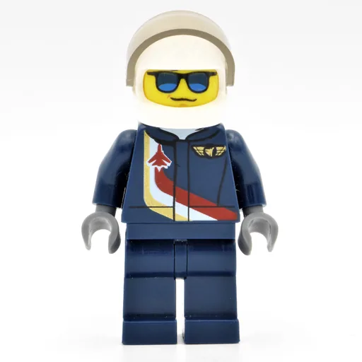 Pilot (Dark Blue Jumpsuit with Plane and Wings Badge, White Helmet with Visor, Blue Sunglasses)