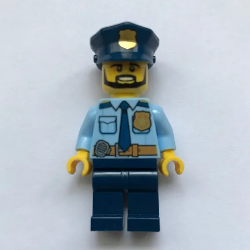 Policeman Captain Ember (Bright Light Blue Shirt with Radio and Badge, Dark Blue Legs, Police Hat with Badge, Beard)