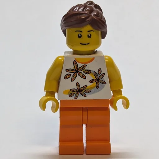 White Torso with Flowers (Orange Leg, Dark Brown Ponytail)