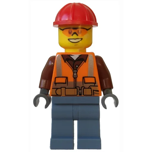 Lumberjack (Orange Safety Vest with Zipper over Reddish Brown Shirt, Sand Blue Legs, Red Hard Hat, Orange Safety Glasses)