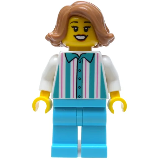 Woman (Shirt with White and Dark Turquoise Stripes, White Legs, Medium Nougat Hair)