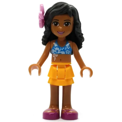 Kate (Medium Azure Bikini, Bright Light Orange Skirt, Flower)