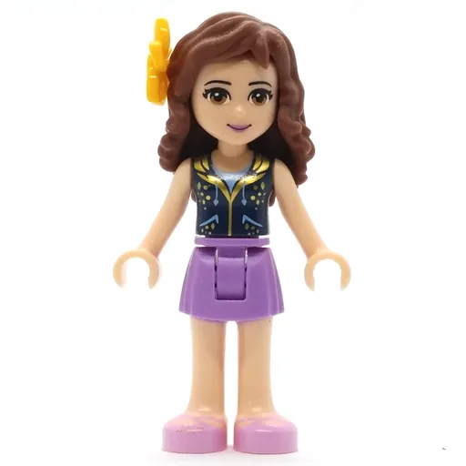 Olivia (Dark BLue Vest, Medium Lavender Skirt, Flower)