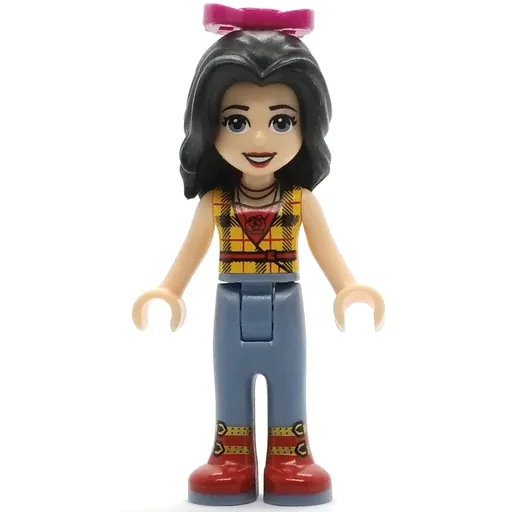 Vicky (Yellow Plaid Shirt, Sand Blue Trousers, Magenta Bow)