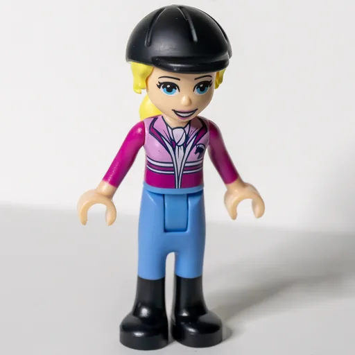 Stephanie (Dark Purple Top, Medium Blue Trousers, Black Cap)