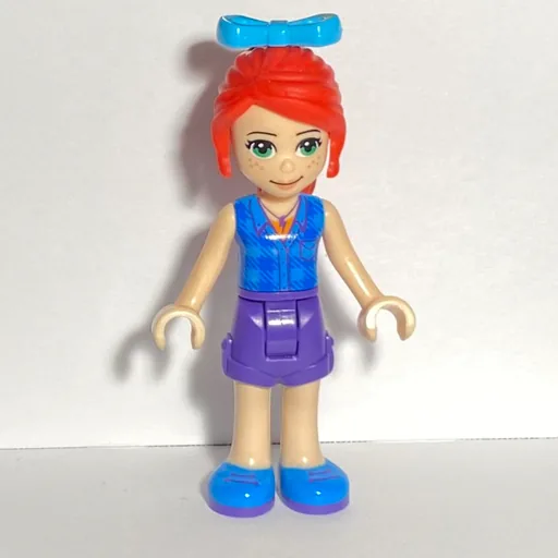 Mia (Blue Plaid Shirt, Dark Purple Skirt, Medium Azure Bow)