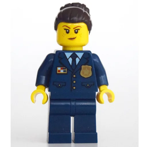 Policewoman (Dark Blue Suit and Tie, Dark Brown Bun Hair)