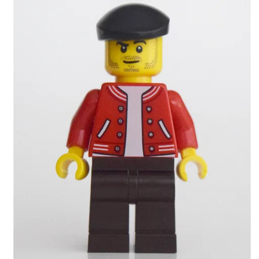 Man (Red Letterman Jacket, Dark Brown Legs, Black Beret)