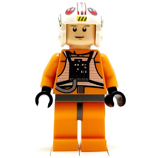 Luke Skywalker (Orange Rebel Pilot Outfit, Dark Bluish Gray Hips, White Pupils)