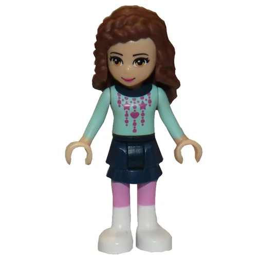 Olivia (Light Aqua Christmas Sweater, Dark Blue Skirt)