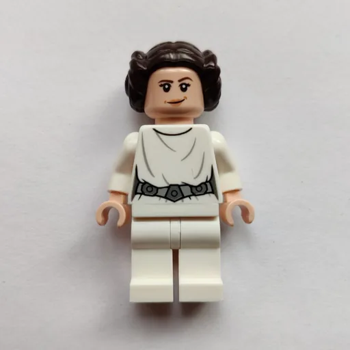 Princess Leia (White Robe, Dark Brown Hair, Decorative Belt, Dual Sided Head Open Mouth / Smile)