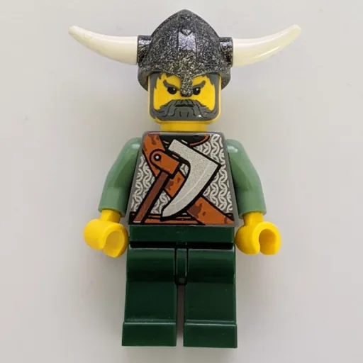 Viking Warrior (Armour, Battle Axe on Torso, Sand Green Arms, Dark Green Legs, Gray Hair)